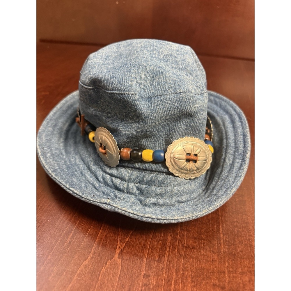 Vintage Toucan Too Denim Southwestern Beaded Concho Bucket Hat